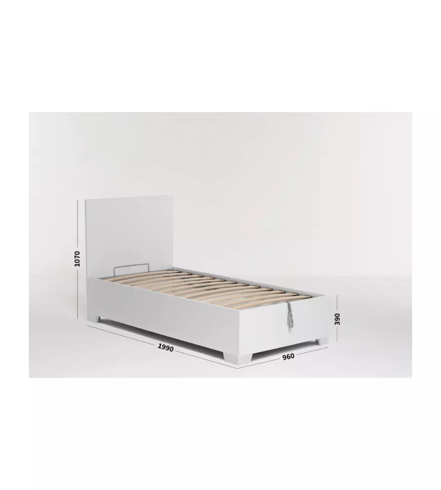 Letto singolo 'hi box' bianco con rete, contenitore e piedini 90x190 cm